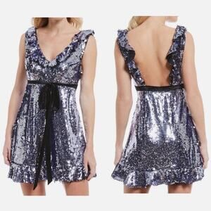 NWT Free People Siren Sequin V-Neck Ruffle Mini Dress Size 8